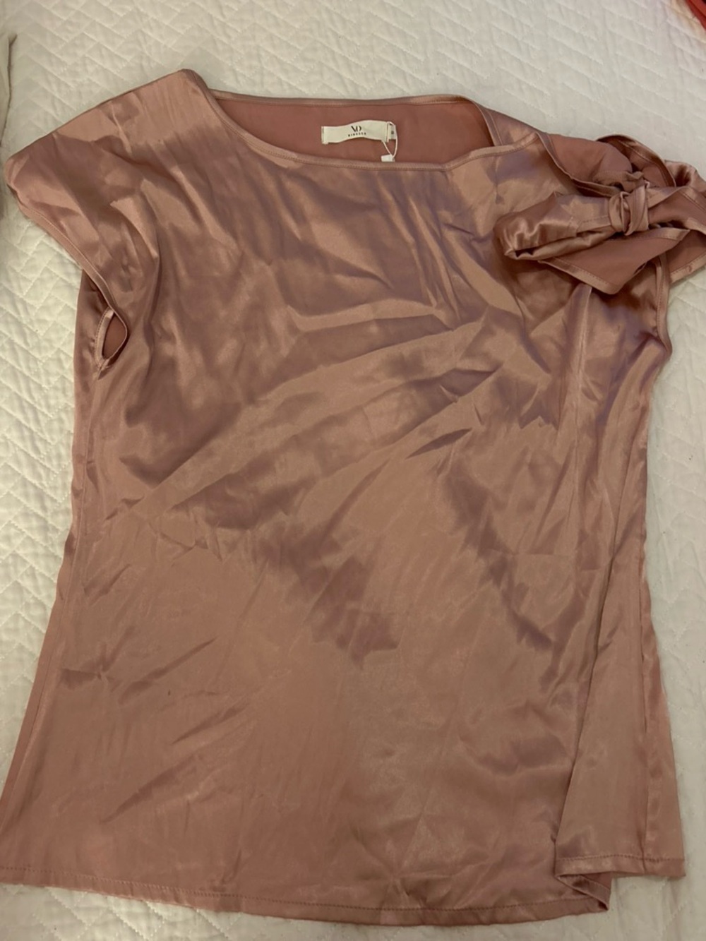 JM Collection Rose Blush Satin Short-Sleeve Bow Blouse